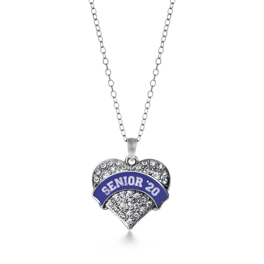 Silver Navy Blue Senior 2020 Pave Heart Charm Classic Necklace