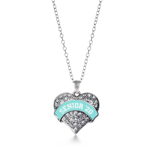 Silver Teal Senior 2020 Pave Heart Charm Classic Necklace