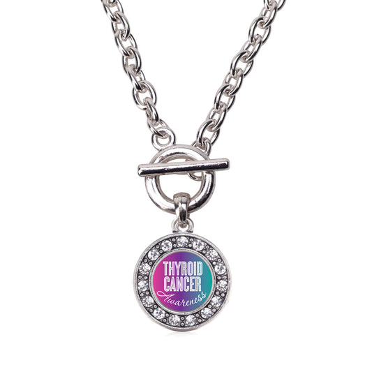 Silver Thyroid Cancer Awareness Circle Charm Toggle Necklace