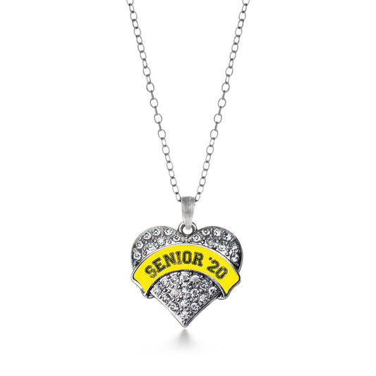 Silver Yellow Senior 2020 Pave Heart Charm Classic Necklace