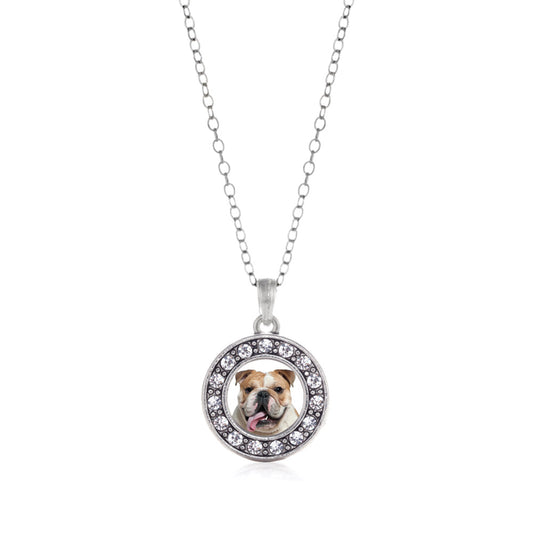Silver Bulldog Face Circle Charm Classic Necklace