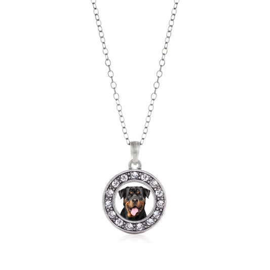 Silver Rottweiler Face Circle Charm Classic Necklace