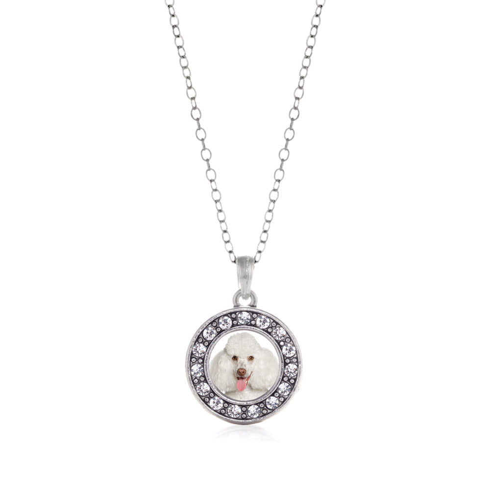 Silver Poodle Face Circle Charm Classic Necklace