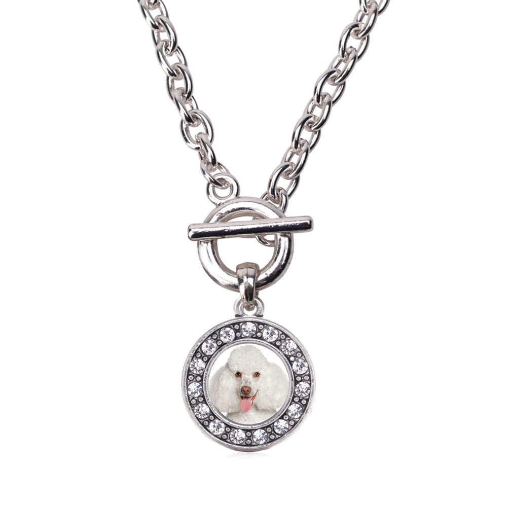 Silver Poodle Face Circle Charm Toggle Necklace