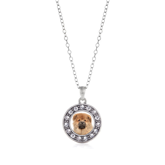 Silver Chow Chow Face Circle Charm Classic Necklace