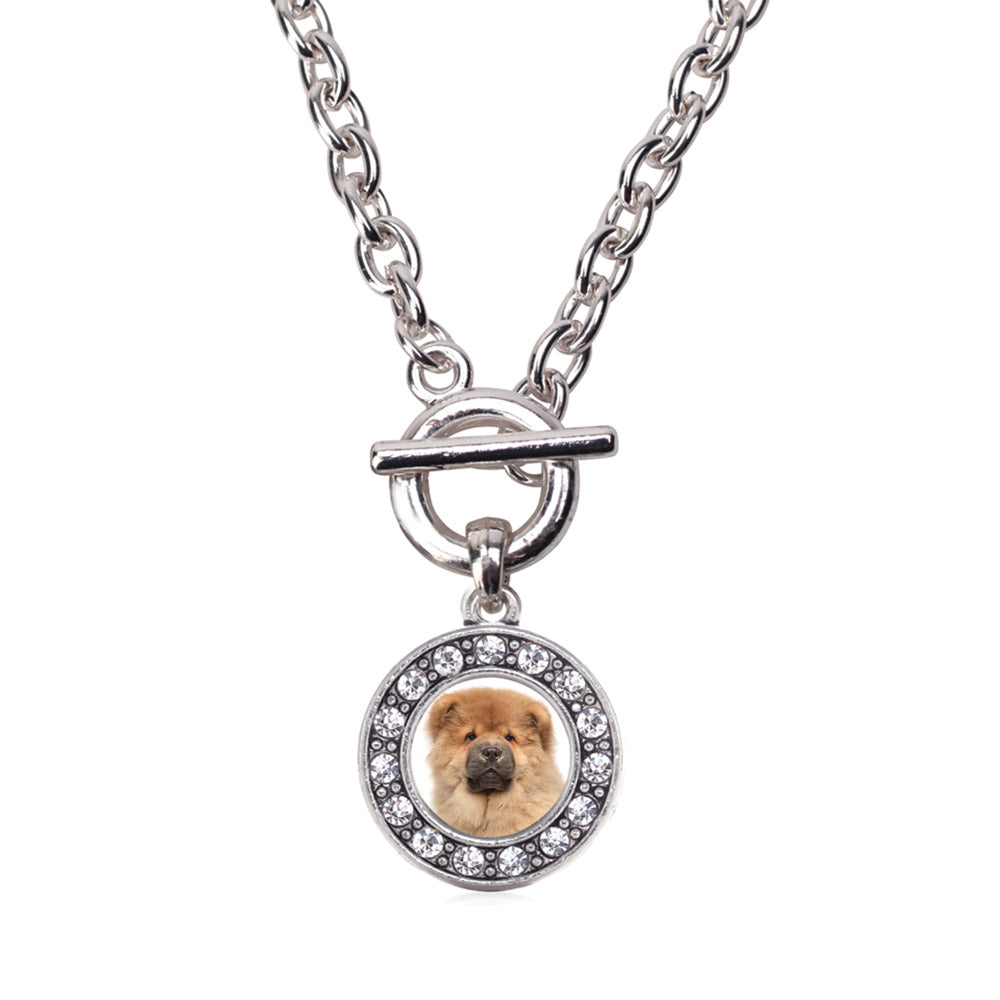 Silver Chow Chow Face Circle Charm Toggle Necklace