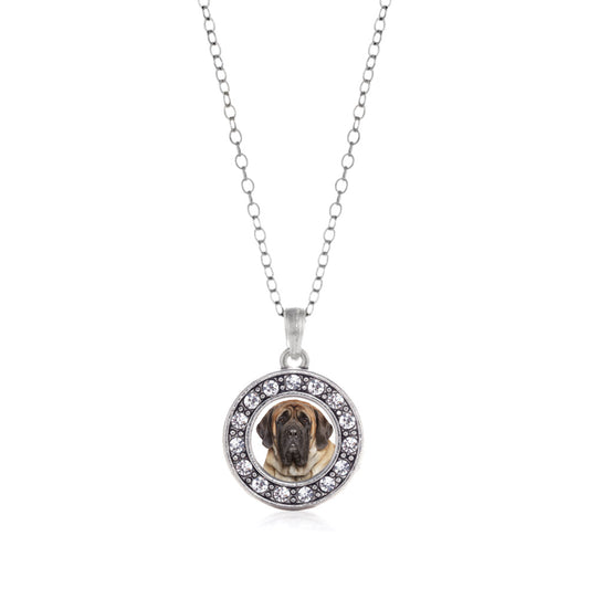 Silver Mastiff Face Circle Charm Classic Necklace