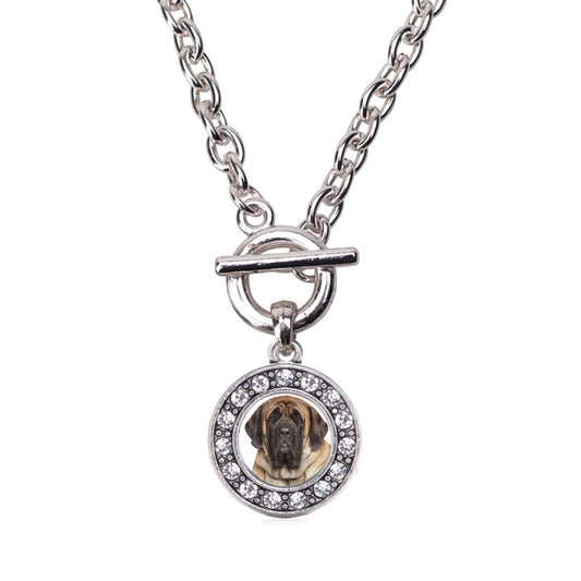 Silver Mastiff Face Circle Charm Toggle Necklace