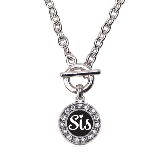 Silver Sis Circle Charm Toggle Necklace