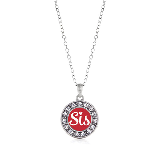Silver Red Sis Circle Charm Classic Necklace