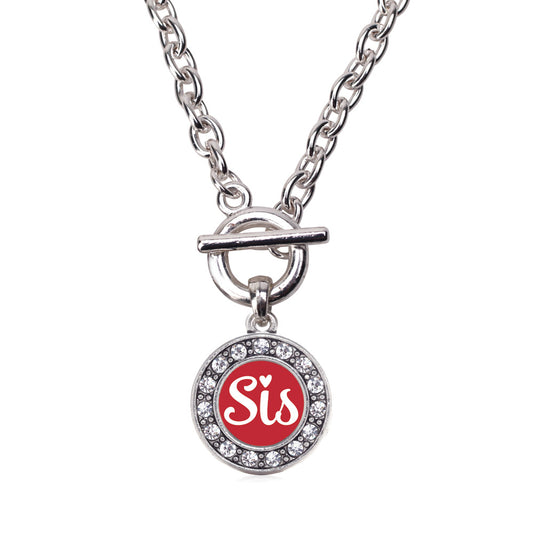 Silver Red Sis Circle Charm Toggle Necklace