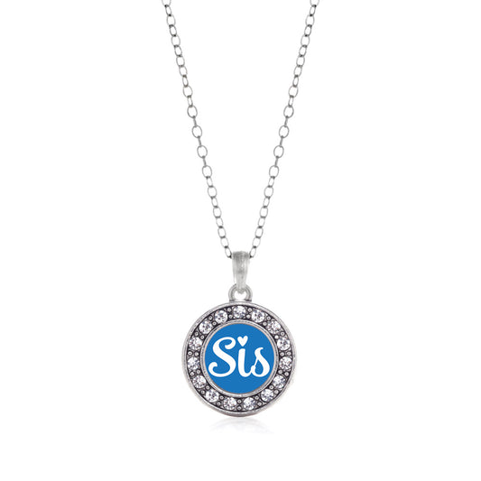 Silver Blue Sis Circle Charm Classic Necklace