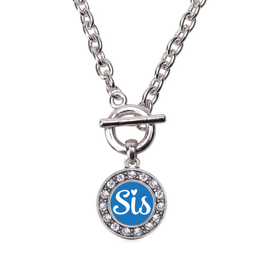 Silver Blue Sis Circle Charm Toggle Necklace