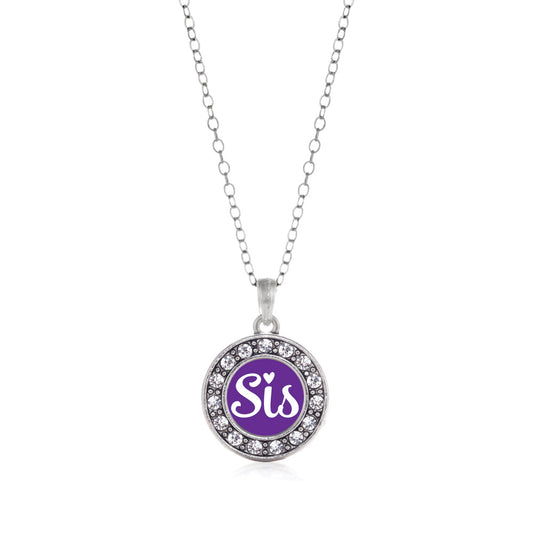 Silver Purple Sis Circle Charm Classic Necklace
