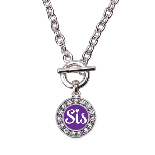 Silver Purple Sis Circle Charm Toggle Necklace