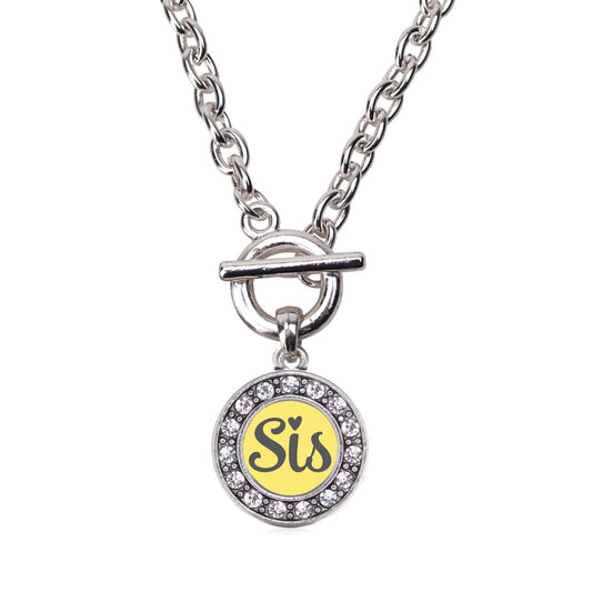Silver Yellow Sis Circle Charm Toggle Necklace