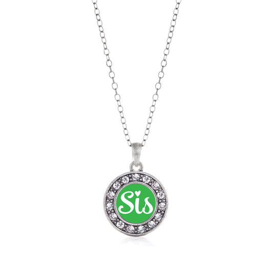 Silver Green Sis Circle Charm Classic Necklace