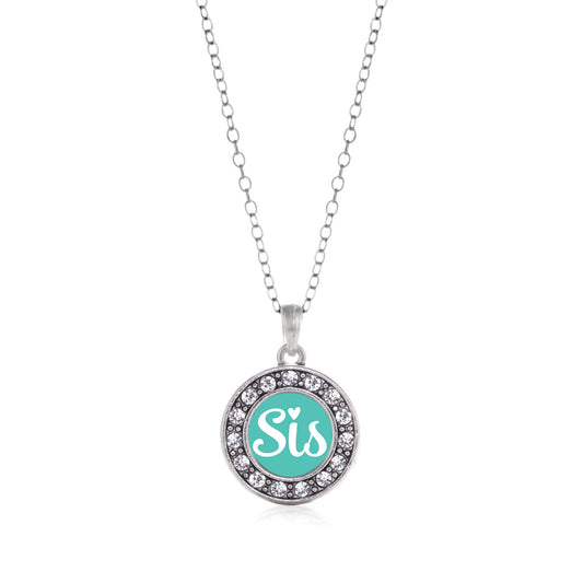 Silver Teal Sis Circle Charm Classic Necklace