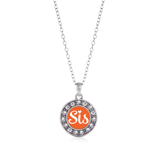 Silver Orange Sis Circle Charm Classic Necklace