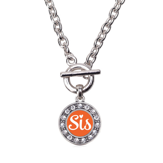 Silver Orange Sis Circle Charm Toggle Necklace