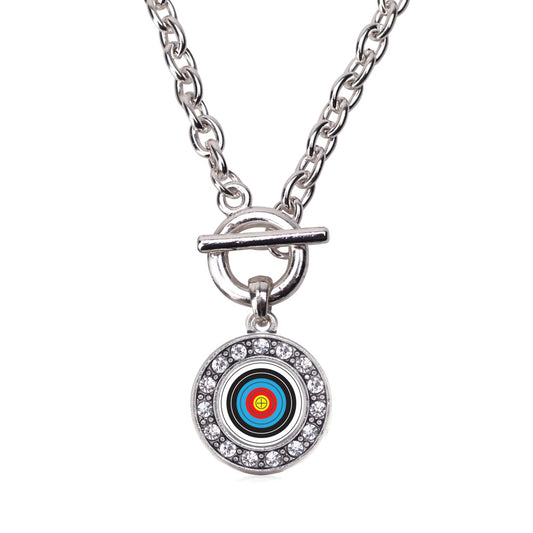 Silver Archery Bullseye Circle Charm Toggle Necklace