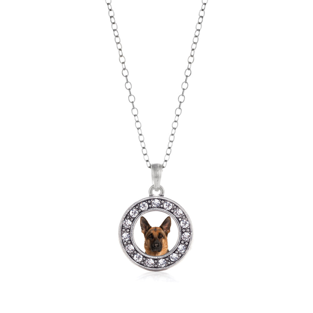 Silver German Shepherd Face Circle Charm Classic Necklace