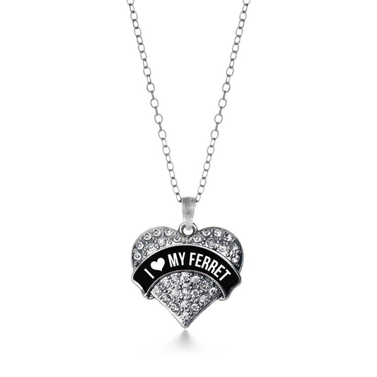 Silver Black and White I love my Ferret Pave Heart Charm Classic Necklace