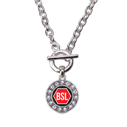 Silver STOP BSL Circle Charm Toggle Necklace