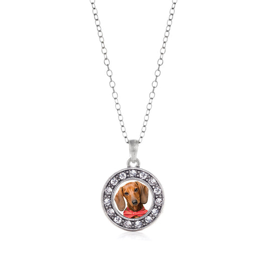Silver Dachshund Face Circle Charm Classic Necklace