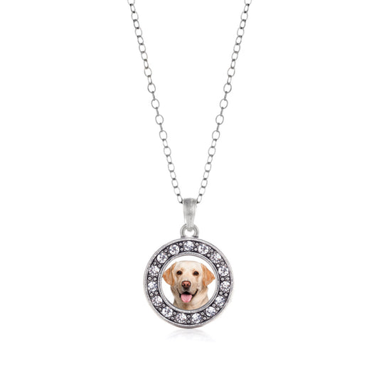 Silver Labrador Face Circle Charm Classic Necklace