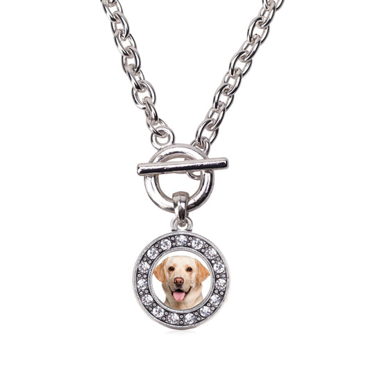 Silver Labrador Face Circle Charm Toggle Necklace