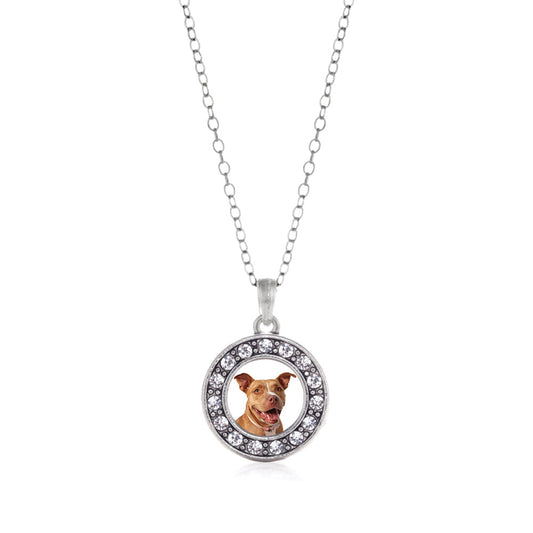 Silver Red Pit Bull Circle Charm Classic Necklace