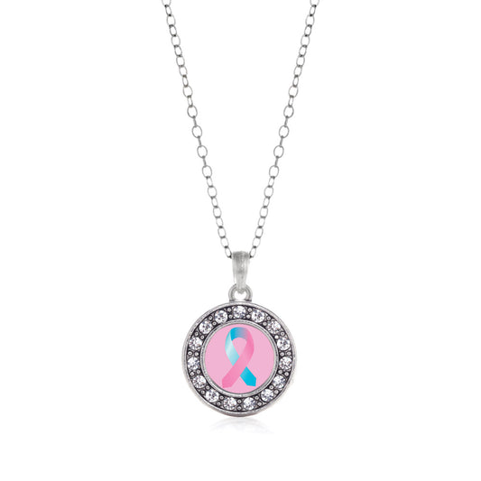 Silver SIDS Awareness Ribbon Circle Charm Classic Necklace