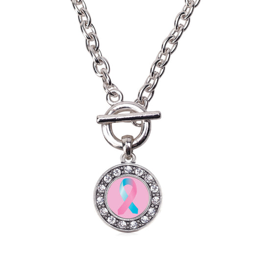 Silver SIDS Awareness Ribbon Circle Charm Toggle Necklace