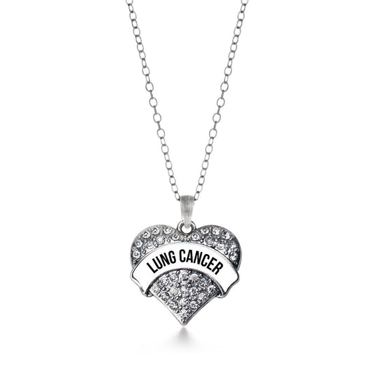 Silver Lung Cancer Awareness Pave Heart Charm Classic Necklace