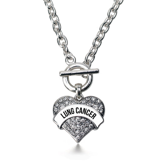 Silver Lung Cancer Awareness Pave Heart Charm Toggle Necklace