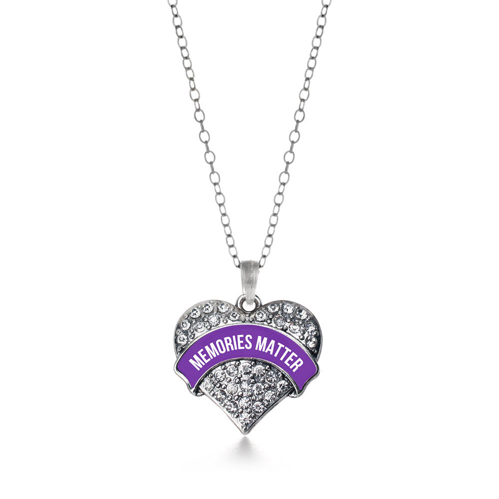 Silver Memories Matter Alzheimer's Awareness Pave Heart Charm Classic Necklace