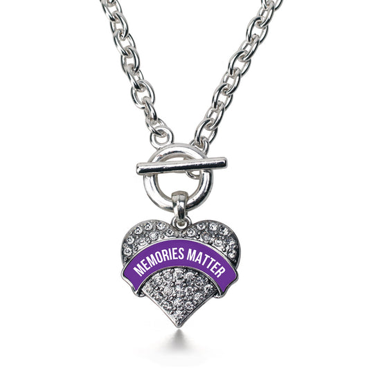 Silver Memories Matter Alzheimer's Awareness Pave Heart Charm Toggle Necklace