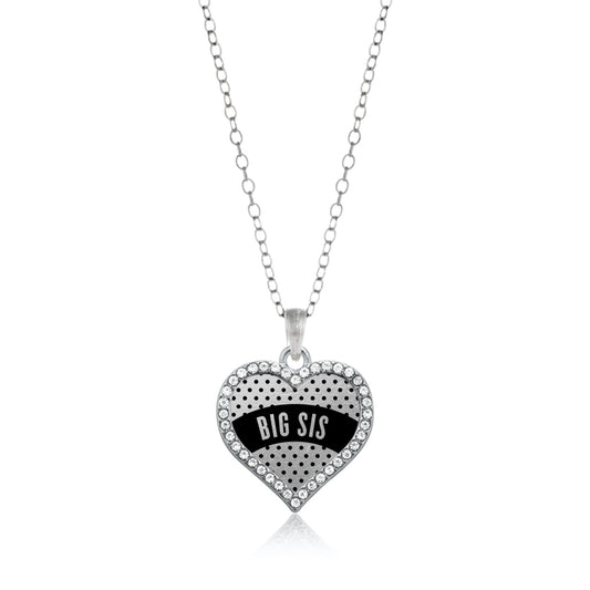 Silver Black Polka Dot Big Sis Open Heart Charm Classic Necklace