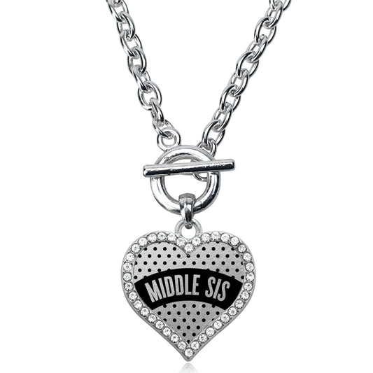 Silver Black Polka Dot Middle Sis Open Heart Charm Toggle Necklace