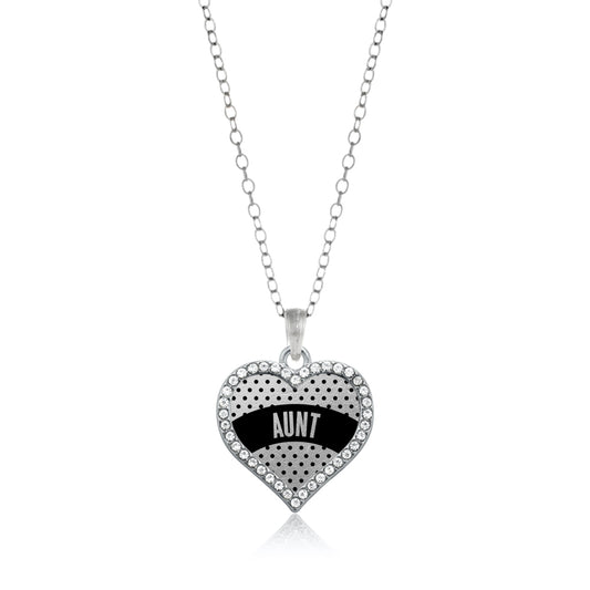 Silver Black Polka Dot Aunt Open Heart Charm Classic Necklace