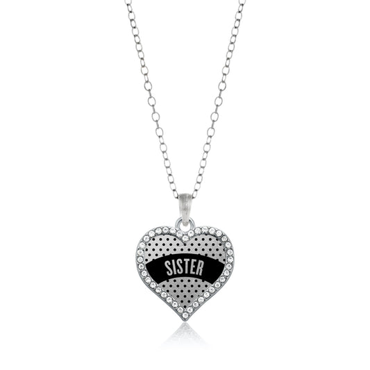 Silver Black Polka Dot Sister Open Heart Charm Classic Necklace
