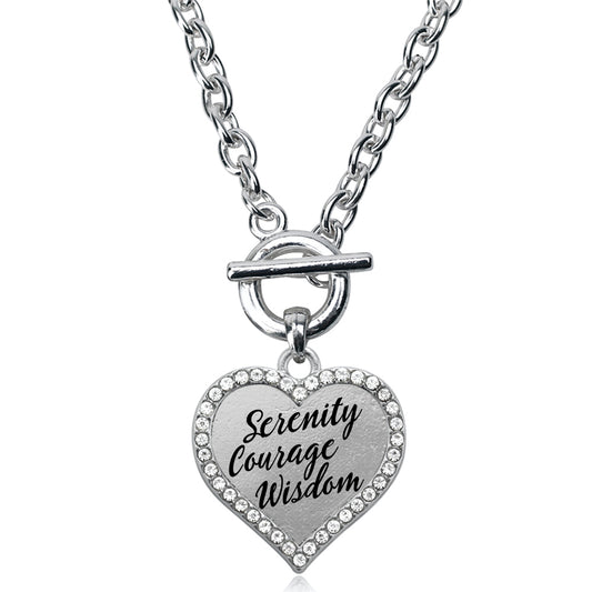 Silver Serenity Prayer Open Heart Charm Toggle Necklace