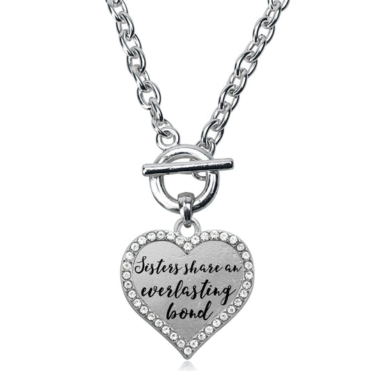 Silver Sister Bond Open Heart Charm Toggle Necklace