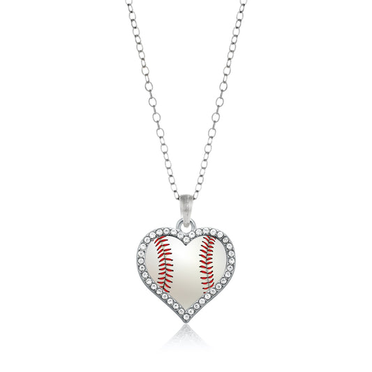 Silver Baseball Open Heart Charm Classic Necklace