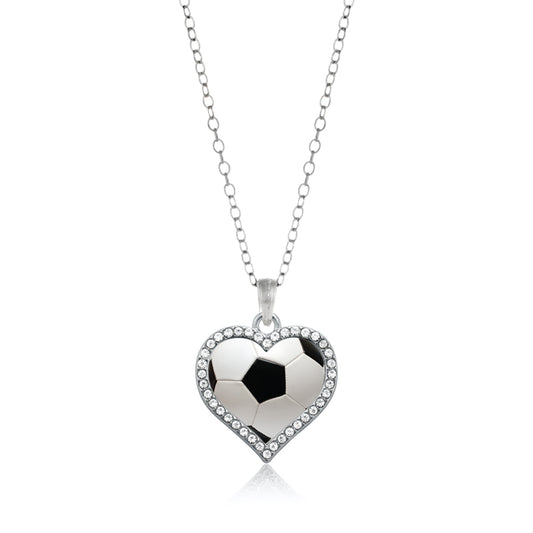 Silver Soccer Ball Open Heart Charm Classic Necklace