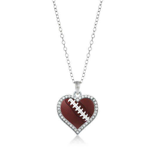 Silver Football Open Heart Charm Classic Necklace