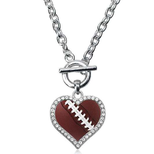 Silver Football Open Heart Charm Toggle Necklace