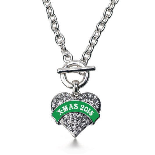 Silver Green Banner X-Mas 2016 Pave Heart Charm Toggle Necklace