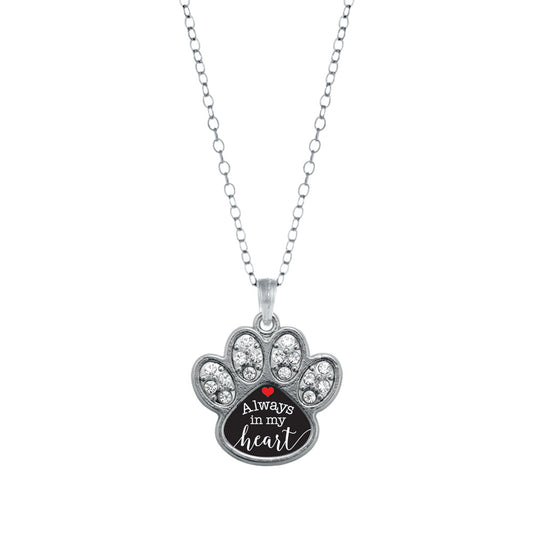 Silver Always in my Heart Pave Paw Charm Classic Necklace